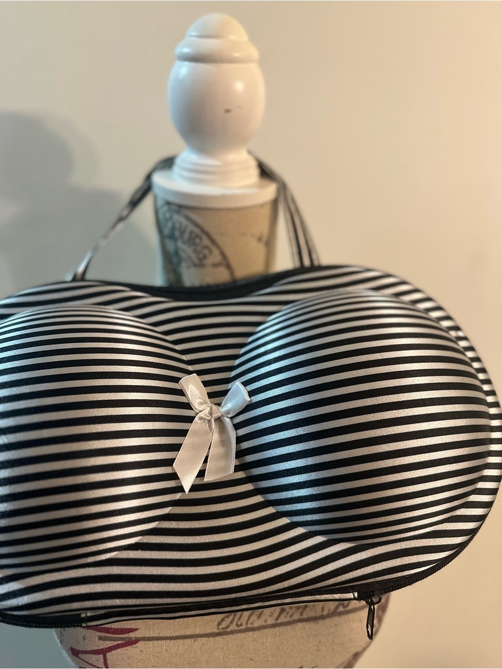 Black and White Striped Women's Novelty Bra Travel Case